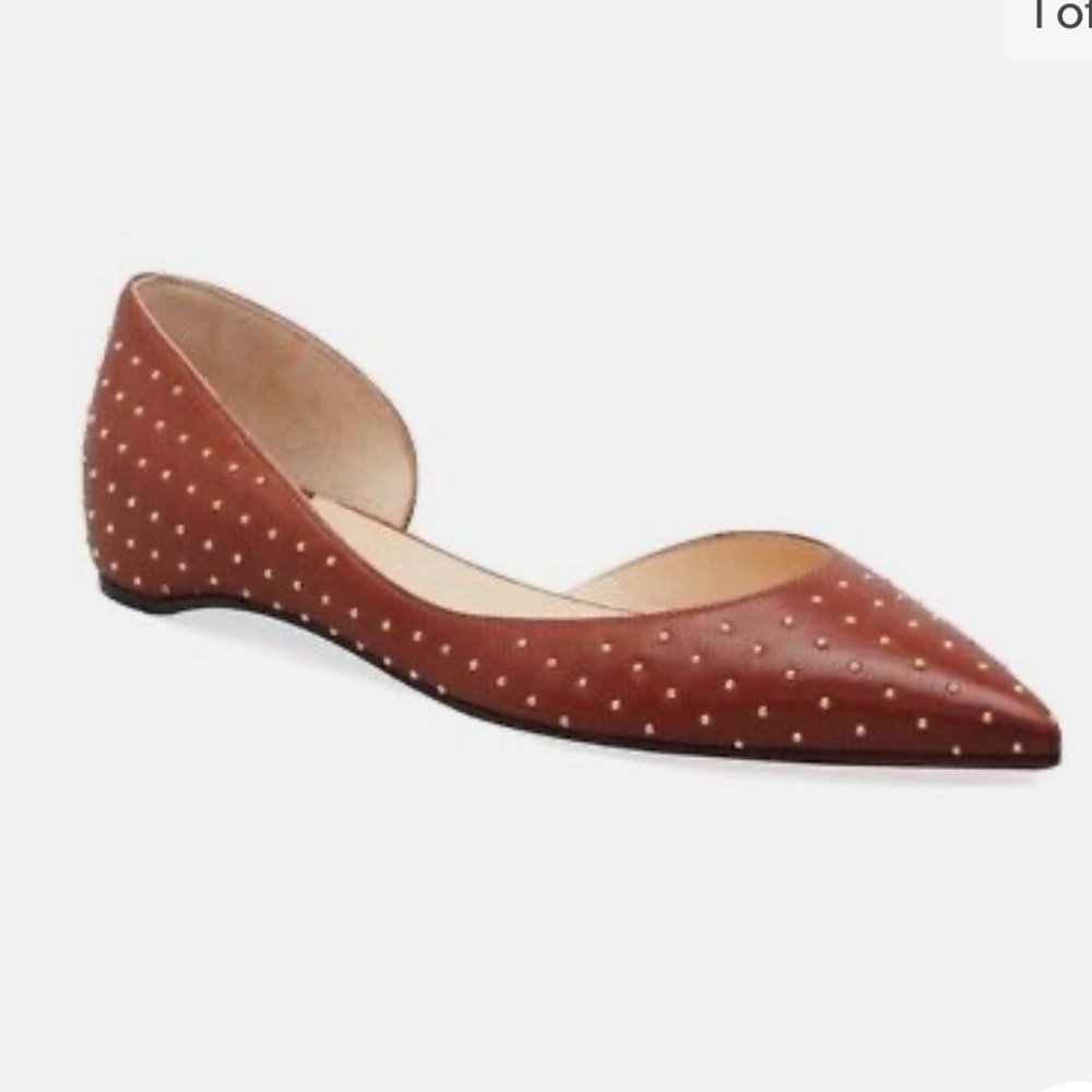 Christian Louboutin IRIZA PLUME Studded Leather Brown Ballet Flats, 40